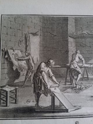 1763 Large Size Copper Engraving Print Leather Dressing Workshop Diderot