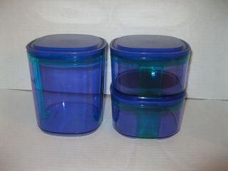 Tupperware Set Of 3 Sheerly Elegant Illusions Canisters Emerald & Sapphire