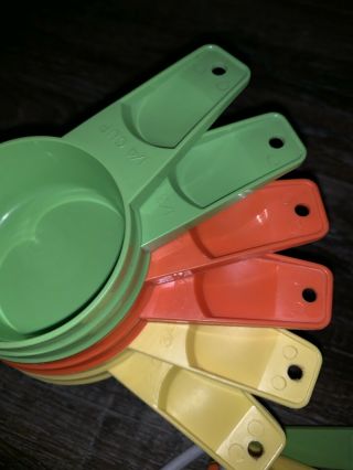 Tupperware Vtg Measuring Cups Spoons Full Set Orange Yellow Green Nesting 5
