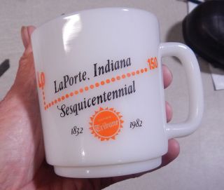 Vintage Glasbake Milk Glass Coffee Mug South Bend Tribune La Porte Indiana 1982