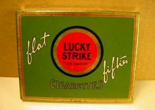 Vintage Lucky Strike Cigarettes Flat Fifties Tin Container Empty