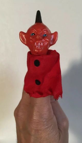 Vtg Halloween Devil Celluloid Finger Puppet Toy Monster Spooky Rare Decoration