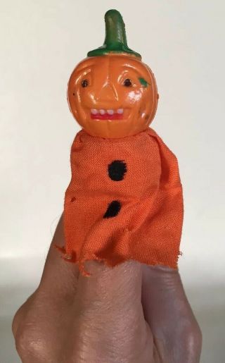 Vtg Halloween Jack O Lantern Celluloid Finger Puppet Toy Spooky Rare Decoration