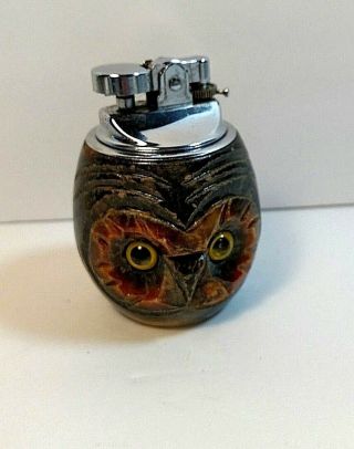 Vintage Italian Alabaster Owl Figure Table Lighter Hand Carved