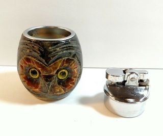 Vintage Italian Alabaster Owl Figure Table Lighter Hand Carved 4