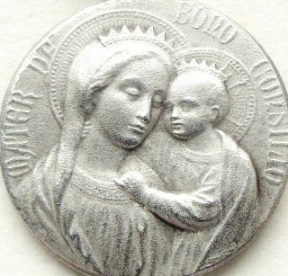Antique Silver Vatican Medal Pendant To Our Lady Of Good Counsel & Pope Pius Xi