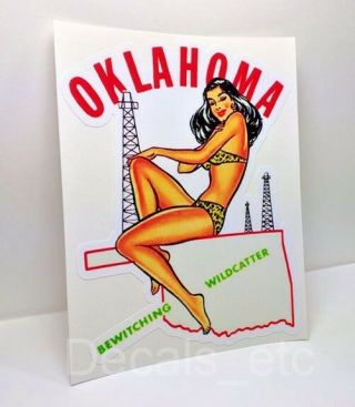 Oklahoma Pinup Vintage Style Travel Decal,  Vinyl Sticker,  Luggage Label,  Pin Up