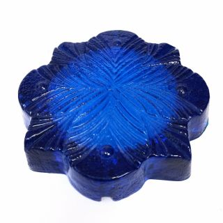 Vintage Ashtray Cobalt Blue Glass Lotus Flower Heavy Thick 8” 4