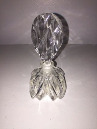 Vintage Clear Cut Art Glass Crystal Perfume Vanity Bottle
