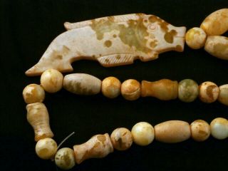 26 Inches WOW Chinese Old Jade Beads Necklace W/Jade Fish Pendant V004 2