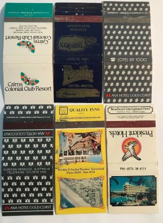 6 Matchbook Match Covers Boxes From Queensland Gold Coast Hotels Motels