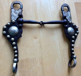Western Silver Mounted Cowboy Snaffle Bit With Conchos,  Copper Inlay Mouth
