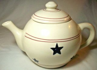 Hartstone Usa:stars & Stripes Patriotic Red White Blue Handpainted Teapot:exc:nr