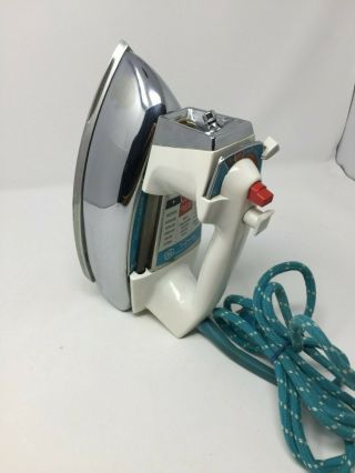 Vintage Ge Power Spray Clothes Iron Vintage White With Teal Cloth Covered Cord