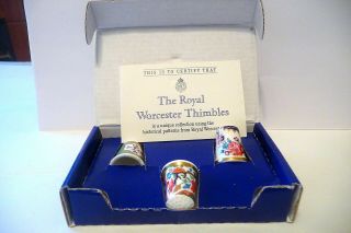 Thimble Fbc Royal Worcester Historic Patterns Thru Ages Set Of 3 