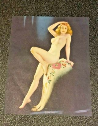 Vtg Nude Pin Up Girl Lithograph Print 8 " X 10 " Budding Beauty Blonde