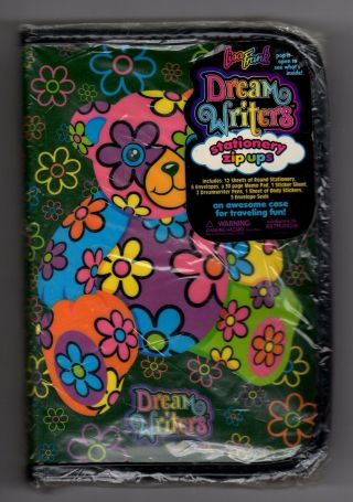 Lisa Frank Dream Writers Stationery Zip Ups Teddy Bear Groovy Retro Floral Black
