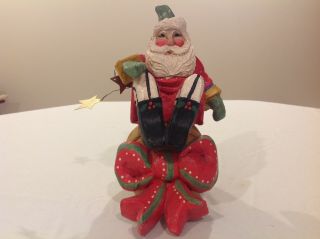 House Of Hatten Wood Santa Sitting On Jingle Bell Large 1993