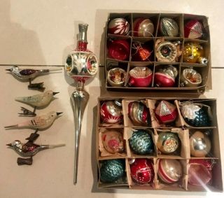 Vintage Assortment Of 29 Mercury Glass Christmas Decorations With Boxes