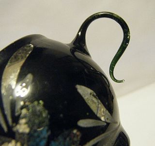 VTG 1940s CHRISTMAS HAND BLOWN GLASS TEAPOT ORNAMENT BLACK AND SILVER 5
