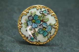 Antique Victorian Edwardian Enamel & Gilt Metal Flower Button