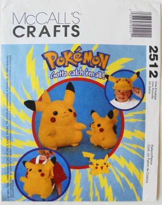 Mccalls Crafts 2512 Pokemon Pikachu Dolls Backpack Hat Sewing Pattern