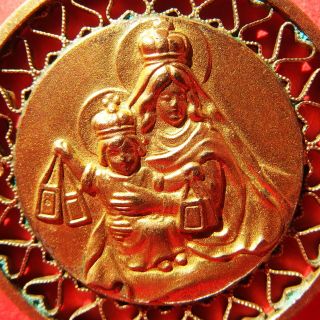 Vintage Blessed Virgin Mary Medal Old Spanish Our Lady Of Mount Carmel Charm