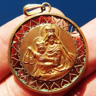VINTAGE BLESSED VIRGIN MARY MEDAL OLD SPANISH OUR LADY OF MOUNT CARMEL CHARM 2