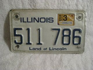 1986 Illinois Motorcycle License Plate Land Of Lincoln 511 786
