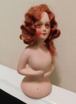 Vintage 5 " Pincushion Flapper Half Doll With Red Hair Wig - Made In Germany