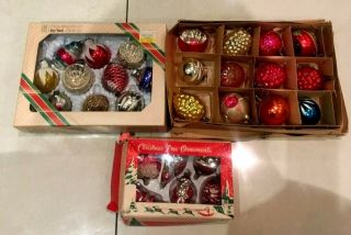 Vintage Assortment Of 28 Mercury Glass Christmas Decorations With Boxes