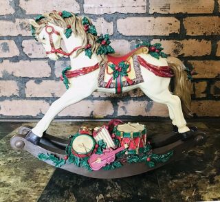 15”x13” Vtg Christmas Victorian Carousel Pony Rocking Horse Ceramic Decor Statue