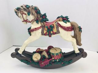 15”x13” Vtg Christmas Victorian Carousel Pony Rocking Horse Ceramic Decor Statue 2