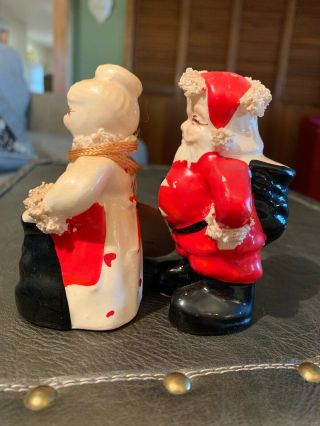 Vintage Kreiss Salt & Pepper Shakers Set Christmas Santa Claus & Mrs.  W/ Tag 4