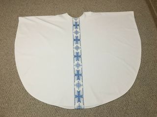 White Vestment With Blue Cross Embroidery,  Chasuble,  Stole
