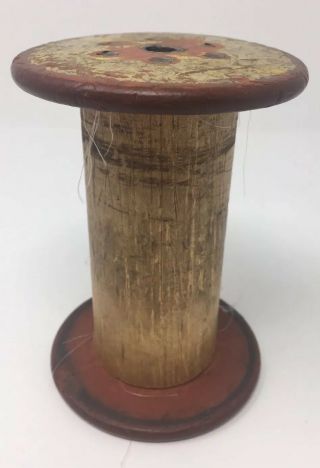 Vintage Wooden Spool Sewing Textile Spindle 5 Inch Large Bobbin Thread