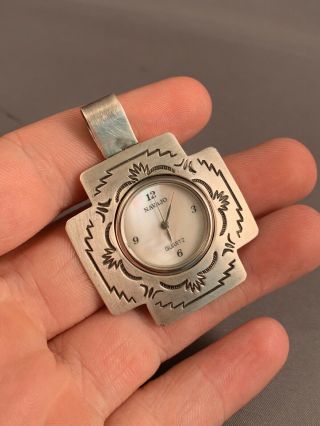 T.  Charlie Signed Navajo Watch Sterling Silver Pendant 20.  4g