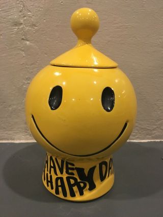 Vintage Bright Yellow Mccoy Smiley Cookie Jar " Have A Happy Day " (1970)