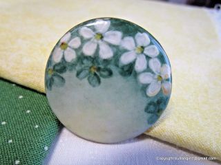 5528 – Large Porcelain White - Green Daisies Vintage Stud - Lapel Button,  1 - 5/16”
