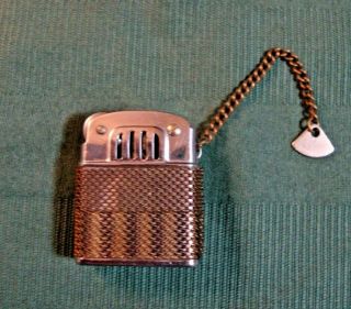 Vintage Skkk Mini Cigarette Lighter Chrome & Metal Mesh W/chain Japan