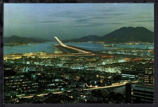 Hong Kong C1970s Kai Tak Airport Night View Postcard (l827)