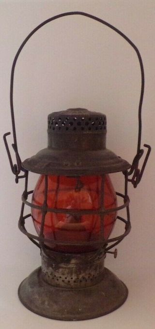 Vintage Railroad (red Glass) Lantern,  Marked " Kcsry " Adams And Westlake Co.