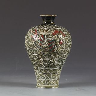 China Antique Porcelain Fambe Glaze Color Hand Carving Chicken Pulm Vase