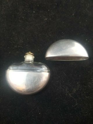 Vintage Art Deco Silver Lay Down Pocket Perfume Bottle Glass Pump Antique