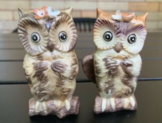 Vintage Ceramic Salt & Pepper Shakers Lefton Owl Floral