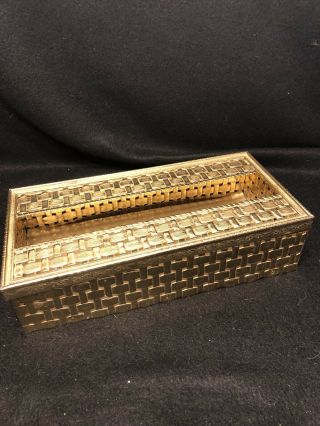 Vintage Gold Metal Vanity Tissue Box Cover Basket Weave