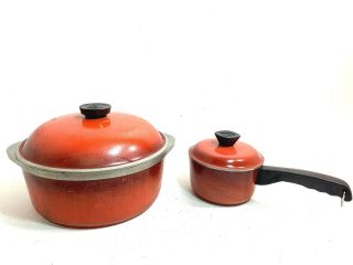 Vintage Red Club Pot And Pan Set With Lids