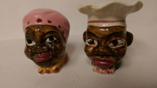 Black Americana Ceramic Salt And Pepper Shakers Cook And Maid 2 " From Japan