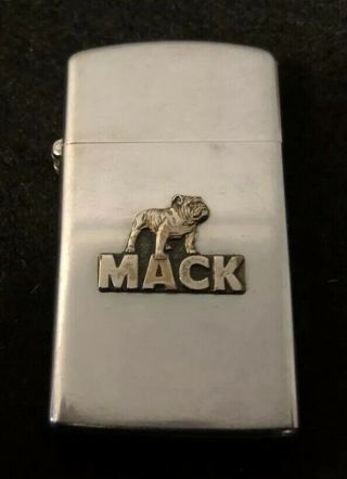 Rare Vintage 1977 Mack Truck Bulldog Logo Slim Chrome Zippo Pocket Lighter