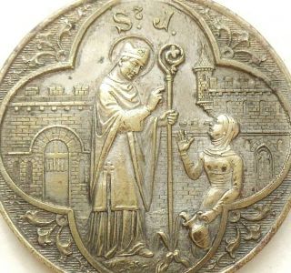Holy Mary With Angels & Saint Julian Of Brioude - Rare Antique Medal